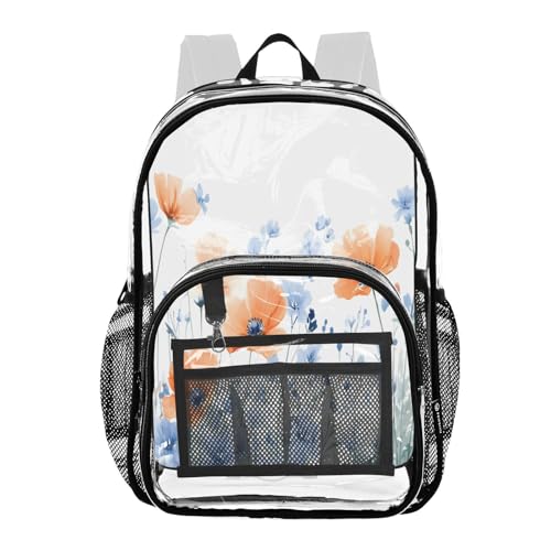 Watercolor Wildflowers Clear Backpack - Stadium Approved Large 15.7-inch Waterproof Transparent Bag for Sports, Concerts, Work, Travel#281