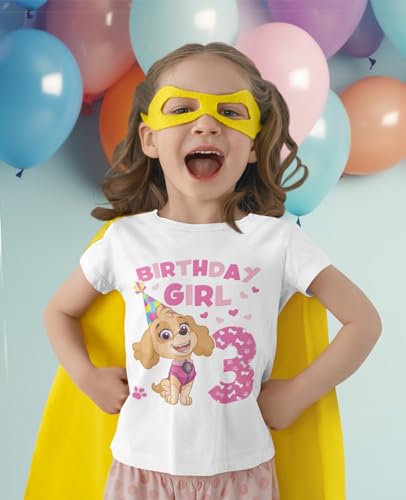 Image of Tstars Skye Birthday Girl 3 Gifts for Three Years Old Bday Paw Patrol Theme Party Toddler Kids Girls Fitted T-Shirt A51144d