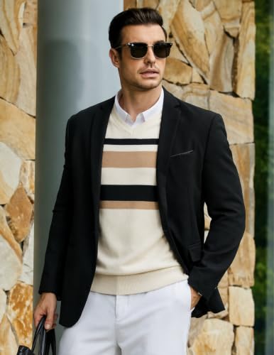 Image of COOFANDY Mens Casual V Neck Sweater Knit Slim Fit Long Sleeve Pullover Top