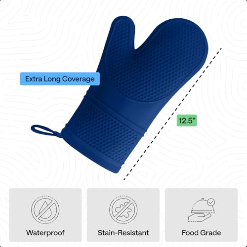 Image of GORILLA GRIP BPA-Free Soft Silicone Oven Mitts, 550F Heat Resistant Waterproof Cooking Safety Gloves, Thick Cotton Lining, Flexible Gripping for BBQ Grilling, Kitchen Potholders Set, 12.5x8.3, Blue