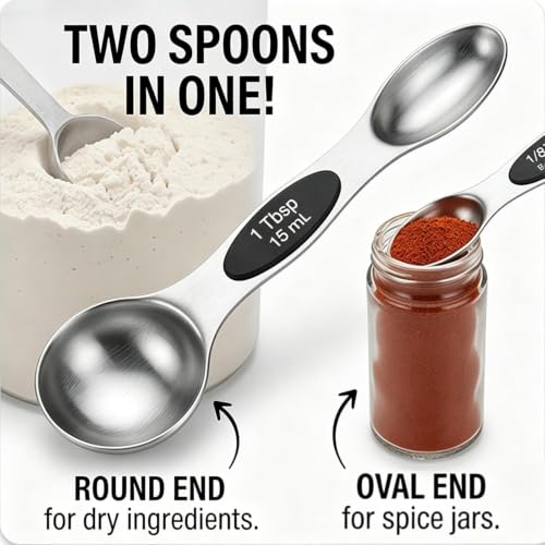 Image of Lishonn Magnetic Measuring Spoons Set of 9, Dual-Sided Stainless Steel Measuring Spoons, Fits Spice Jars, Accurate Kitchen Measuring Spoon Set, Dishwasher Safe