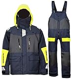 Offshore Jacket Bib Pants for Men Women Sailing Fishing Rain Suit Foul Weather Gear PRO Breathable (Navy, X-Large)