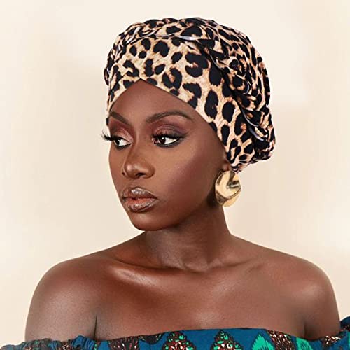Image of DRESHOW African Women Turban Caps Beanie Twist Headscarf Pre-Tied Twisted Braid Headwraps for Women Chemo Cancer Cap