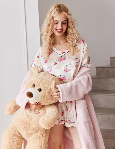 Image of Ekouaer Silk Pajama for Women Short Sleeve Satin Pj Set Two Piece Soft Sleepwear Loungewear S-XXL