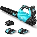 Leaf Blower Cordless with 2 * 20V Batteries and Charger, 2 Speed Levels, Electric Cordless Leaf Blower for Patio Cleaning, Lawn Care, Blowing Fallen Leaves and Dust