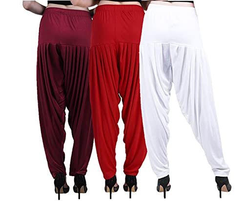 Image of CASUALS Women's Regular Fit Viscose Drawstring Patiala Harem Pants Combo Pack 3