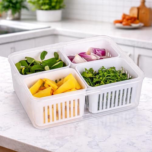 Image of HomeWiz Fridge Storage Containers 2000ml 4-Grid | Air Tight Storage Container Set | Fridge Organiser Storage Boxes | Food Grade BPA-Free Plastic Containers|Stackable & Transparent|Removable Mini Boxes