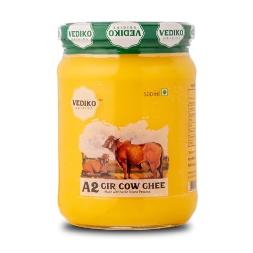 Image of Vediko Origins A2 Gir Cow Ghee | Traditional Bilona Method | Curd-Churned & Firewood-Cooked | Grass-Fed Desi Gir Cows | Danedar, Ayurvedic, Lactose-Free Ghee (500ml)
