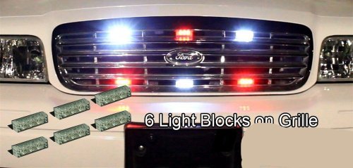 18 X LED Emergency Vehicle Strobe Lights for Front Grille Deck Warning Light (18 LED, Red and White)
