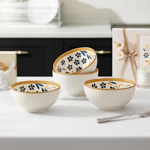Image of Yelona Ceramic Dinner Set of 4 (2 Plates & 2 Bowls) for Snacks, Rotis, Pasta, Salads & Everyday Meals - Handcrafted Porcelain with Floral Design | Microwave & Dishwasher Safe Dinnerware (Abstract)