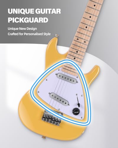 Image of Winzz 30 Inch Kids Electric Guitar Beginner Kit, Junior 1 /4 Size Mini Electric Guitar for Children Complete Stater Set with Amp, Gloosy Yellow Colour