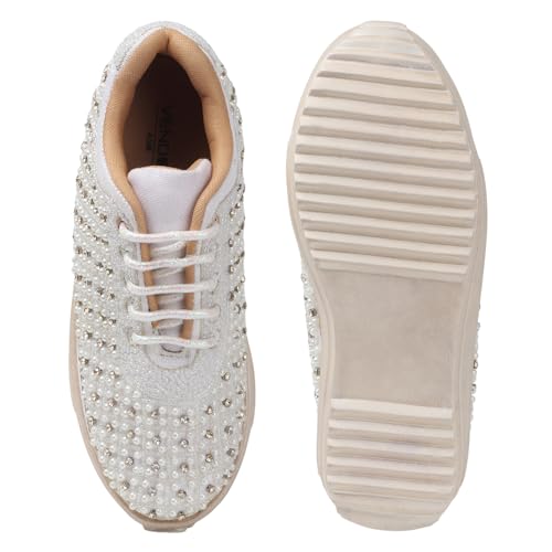 Image of Vendoz Women Hand Embroidery Wedding Party Bridal Floral High Heel Sneakers I Cushioned Insole I Comfortable Wear Wedge Shoes I for Ladies and Girls