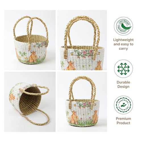Image of Habere India-All the Cultures Fabricating India Gift Hamper Baskets | Cane Round Hamper | Fruit Baskets | Organiser Basket | Baby Basket for Clothes (Design20: L22 x W22 x H15 cm)
