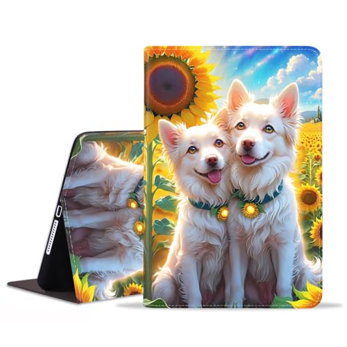 FQTBCEARI Case for iPad (A16) 11th Generation 11 Inch 2025/ iPad 10th Generation 10.9 Inch 2022, Slim PU Leather Cover, Adjustable Stand with Auto Wake/Sleep Case, Dog and Sunflower