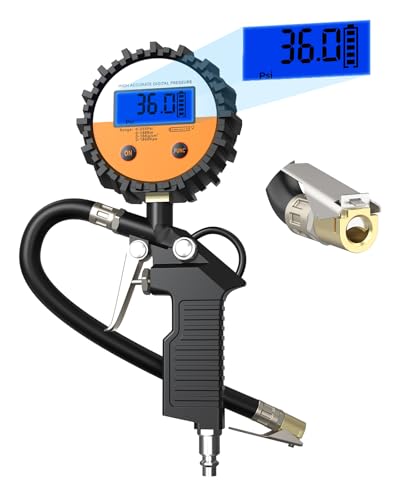 YANTU Digital Tire Pressure Gauge & Inflator - Heavy Duty with Quick Connect Air Chuck, Precision 0.1 Resolution, Essential Car Accessory for Men