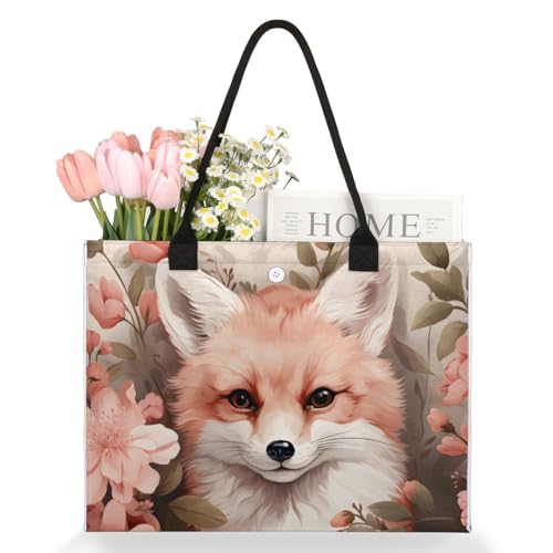 POFATO Art Fox Rose Tote Bag for Women Large Beach Bag Reusable Tote Bags for Work Travel Beach Shopping3