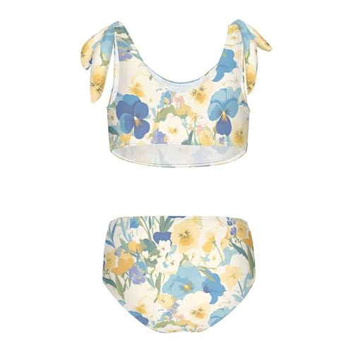 KLL The Garden Tricolor Pansy Flower Girls' Two Piece Bikini Sets Beach Swimsuits Swimwear Cute Shoulder Strap2