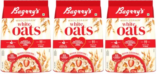 Image of Bagrry's White Oats 1Kg | Breakfast Cereal, Instant Oats Breakfast, Natural Whole Grain| High Soluble Fibre | Protein Goodness | Non GMO (Pack of 3)