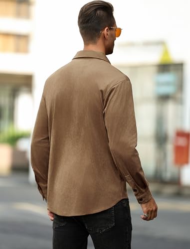 Image of ZAFUL Men's Faux Suede Button Down Shirts Jacket Lightweight Shirt Jacket Long Sleeve Work Coat Solid Color Overshirt