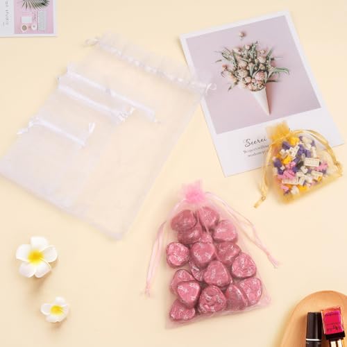 Image of Crweety 50PCS Organza Bags 8x12 White Large Gift Bags, Mesh Bag Drawstring Pouches for Wedding Favors Goodie Sachet Jewelry Candy, Sheer Gift Wrap Bag for Birthday Baby Bridal Shower Graduation Party