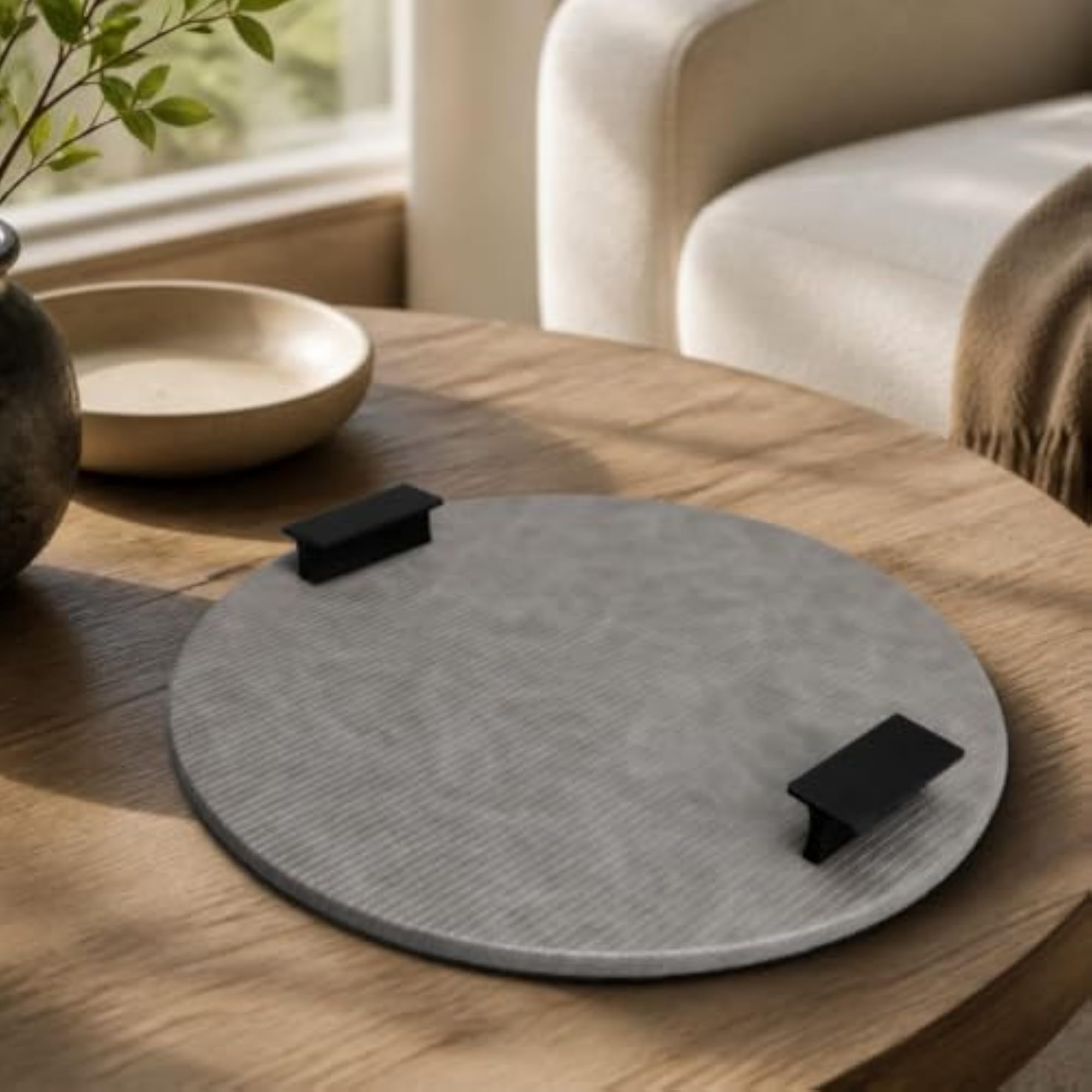 Low-Height Round Wooden Decorative Tray, Multifunctional Round Tray