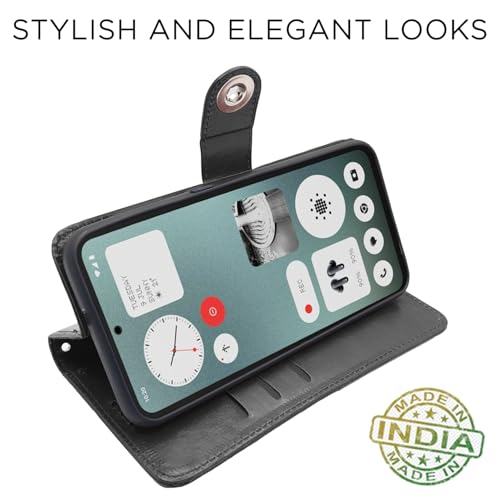 Image of Pikkme Flip Cover Leather Finish | Inside TPU with Card Pockets | Wallet Stand and Shock Proof | Complete Protection Button Flip Case for CMF by Nothing Phone 1 (Black)