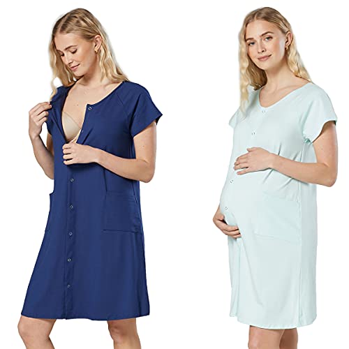 Chelsea Clark Mujer Premama Amamantamiento Paquete de 2 Camisa de Dormir (Azul Gris Menta, S) Cover
