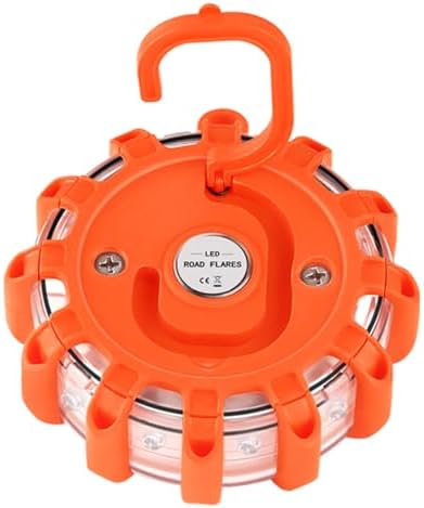 AK LED Road Flares Safety Flashing Warning Light Roadside Emergency Disc Beacon Kit for Vehicles Boats with Magnetic Base & Hook 1 Pack (Batteries Not Included)