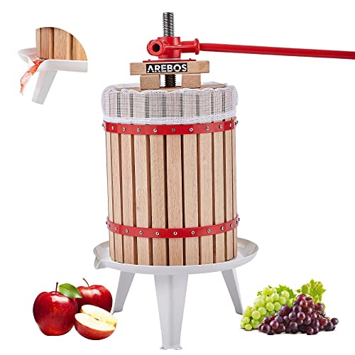 Arebos Prensa de frutas 18L | Exprimidor manual I Prensa de bayas incl. tela de prensar, placa de presión y husillo metálico I Para todo tipo de zumos y verduras