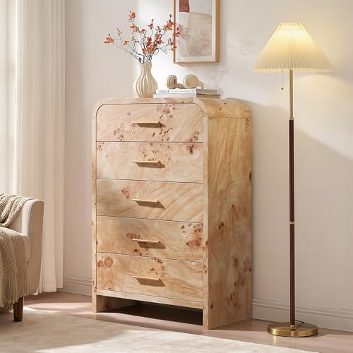 Image of Curved Drawer Dresser for Bedroom with 5 Drawers, 31'' Wide Chest of Drawer