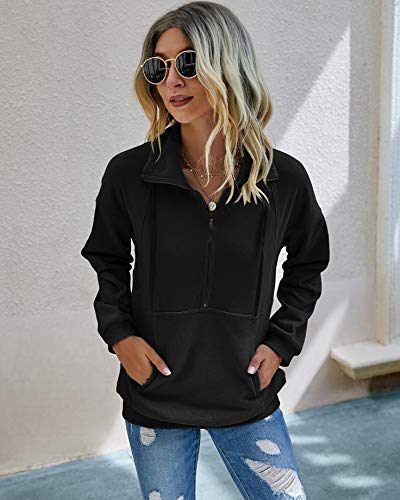 Image of PRETTYGARDEN Women's Casual Long Sleeve Zipper Sweatshirt Drawstring Loose Quarter Zip Pullover Tops with Pockets
