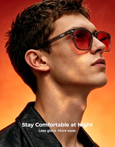 Image of TIJN Premium Blue Light Blocking Glasses for Women Men Computer Gaming Use | Square TR90 Frame Nerd Eyeglasses Anti Blue Ray with Red, Orange, Clear Lens for Computer, Phone, TV and Evening Screen Use