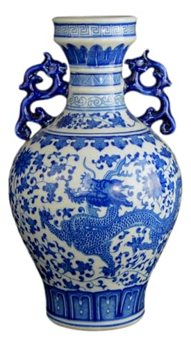 Classic Blue and White Dragon Porcelain Vase, Jingdezhen, China (Blue Dragon)