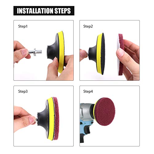 Glarks 16Pcs 4 Inch Drill Power Brush Tile Scrubber Scouring Pads Cleaning Kit with 4 Inch Disc Pad Holder for Bathroom & Kitchen Cleaning, 3 Different Stiffness (Red, Gray, Green)