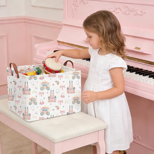 Image of Rectangular Princess Castle Basket,Collapsible girl storage box,Pink Basket,Gift Organizer,Girl Room Decor,Books Box(Princess)