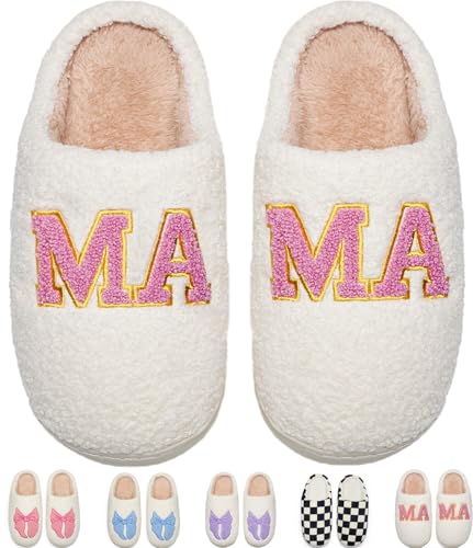 Cxiboh Mom Birthday Gifts Pink House Slippers for Women Memory Foam Fuzzy Shoes Non-Slip Warm Indoor OutdoorPink-mama4041