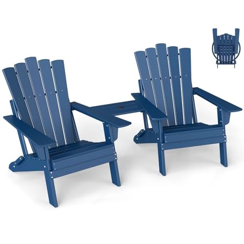 GREENVINES Folding-Adirondack-Chairs-Set-of-2 | HDPE Plastic | Throne Series | Fire Pit Chair | with Connecting Tray | Removable Table | All Weather |