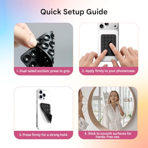 Image of HUMBLE Double Sided Silicone Suction Phone Sticker Grip, Sticky Phone Mount, Hands-Free Mobile Holder, Reusable Anti-Slip Stand for Mirror, Glass, Tile, All Smartphones for Selfie & Video(Pack of 4)
