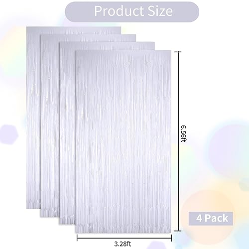 Image of BEISHIDA 4 Pcs White Door Streamers Tinsel Curtain Party Streamers Backdrop Fringe Foil Wall Background for Birthday Halloween Christmas Wedding Party Decoration(3.28 ft x 6.56 ft)