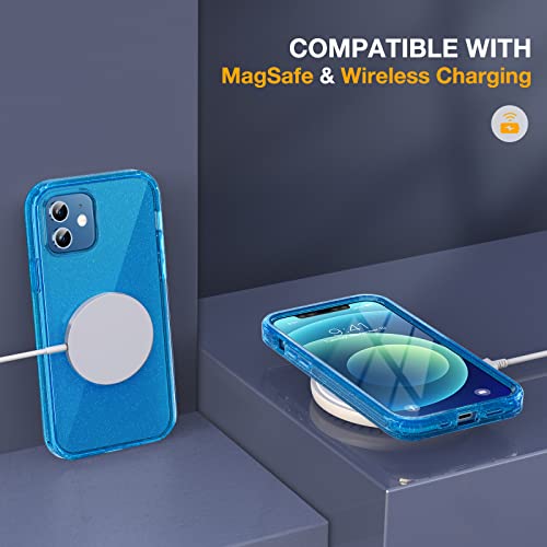 Image of Miracase Glass Series for iPhone 12 /12 Pro - Full-Body Rugged Protective Case with Built-in 9H Tempered Glass Screen Protector and Camera Lens Protector - Glitter Blue