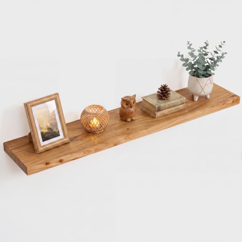 Image of RICHFOCUS Elm Floating Shelves for Wall - 40 inch W x 9.3 inch D Rustic Solid Wood Shelves with Invisible Bracket, Wall-Mounted for Living Room, Bedroom, Kitchen Storage & Display, Set of 1, Natural