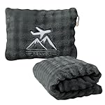 Travel Blanket and Pillow-2-in-1, Ultra-Soft&Compact, One-Piece Airplane Blanket with Hand Luggage Belt and Backpack Clip,Travelers Accessories Gifts, 61x43 Inches (Dark Grey)