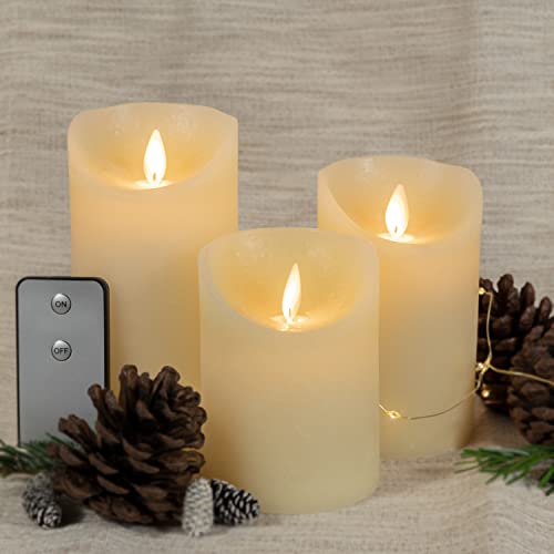 LED Echtwachskerzen 3ER-SET NORDJE mit Fernbedienung flackernder Docht flammenlos (Elfenbein) Cover