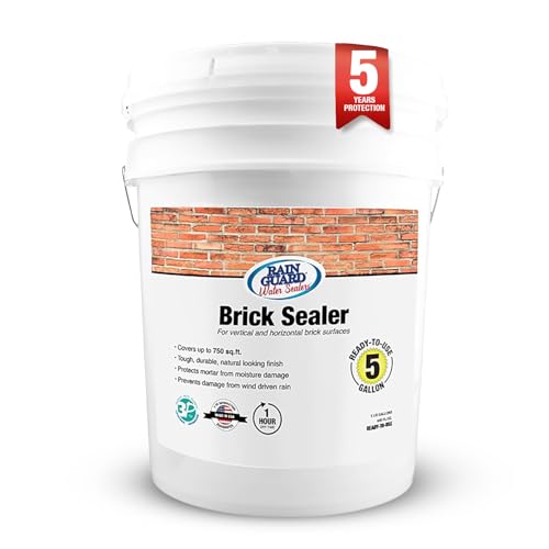 Rainguard Water Sealers Brick Sealer, Penetrating Protection Against Rain and Moisture Damage, for All Brick and Mortar Surfaces, Silane/Siloxane Waterproofer, Natural Finish, Ready to Use, 5 Gallons