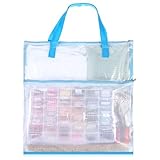 Portable Project Bags 16 x 16 Inch Craft Bag Organizer Tote with Handles Needlepoint Project Bag with Zipper and Double Pockets Transparent Mesh Zipper Pouch for Quilters Knitting Stitching Craft