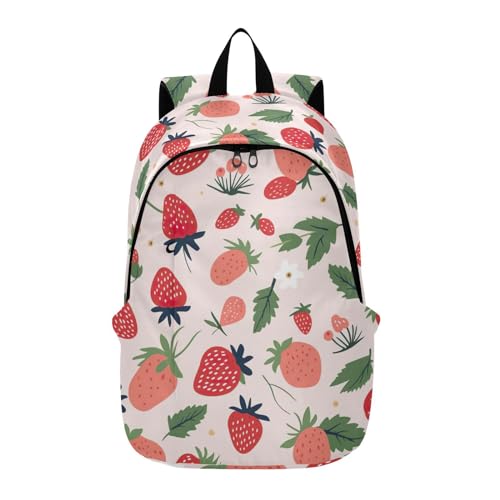 MCHIVER Travel Backpack Strawberry Leave Fruit Casual Daypack Backpacks Lightweight Carry on Bag Water Resistant Hiking Backpack for Men Women
