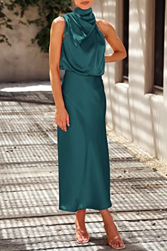 Image of PRETTYGARDEN Women's 2026 Summer Satin Dress Elegant Sleeveless Mock Neck Cocktail Party Maxi Dresses