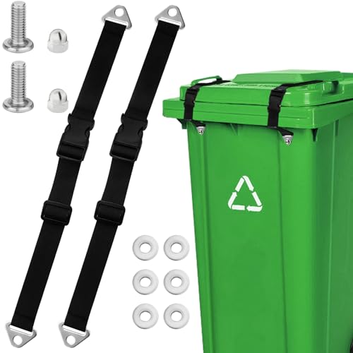 Image of 2Pcs Trash Can Lid Lock, Proof Trash Can Lock, , Adjustable Trash Can Lock Rash Can Lock Belt with With Screw Tool and 6 Washers, Garbage Can Locks Trash Can Locks for Animals Raccoons Squirrels