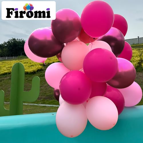 Image of Firomi Metallic Chrome Pink Balloons Set 12-inch 70 pack (with 2 Ribbons)