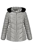 Komplettfutter mit Taschen Ulla Popken Damen Kurze Steppjacke mit Abnehmbarer Kapuze und Webpelz, Silber (Silber 75052196), 46/48 EU
